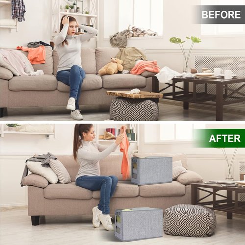Homsorout Closet Storage Bins - Fabric Organizer Cubes with Window, 11-Inch, 3-Pack, Blended Linen