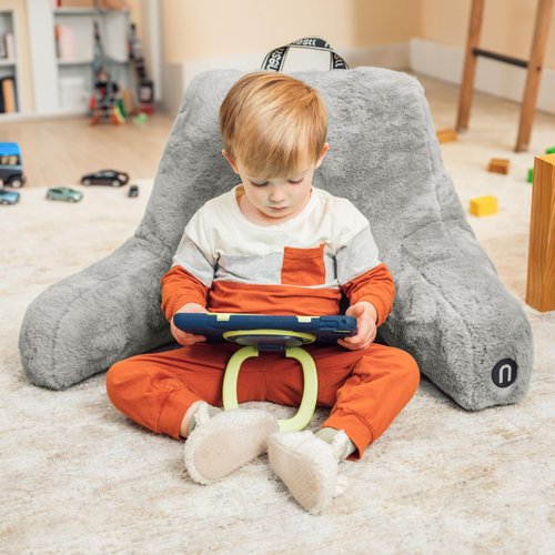 Nestl Fur Reading Pillow with Shredded Memory Foam, Stylish Back Pillow for Bed Sitting Up, Faux Fur Reading Pillows for Sitting in Bed Adult & Kids, Sit Up Back Support Pillow with Arms - Dark Grey