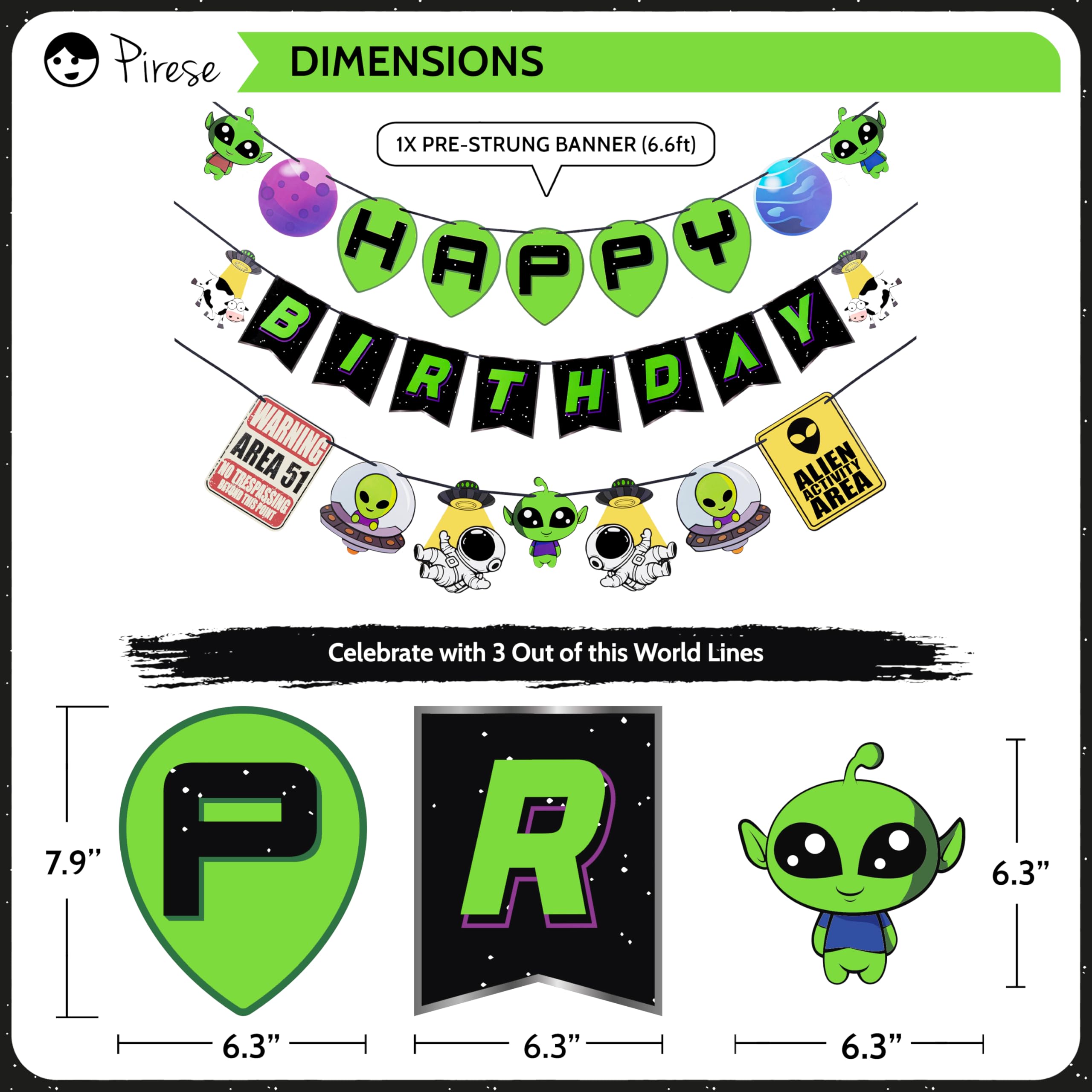 Pirese Alien Party Decorations, Alien Birthday Decorations, UFO Party Decorations | Space Birthday Decorations | Space Themed Party Decorations | Alien Birthday Banner | Alien Party Supplies | Area 51