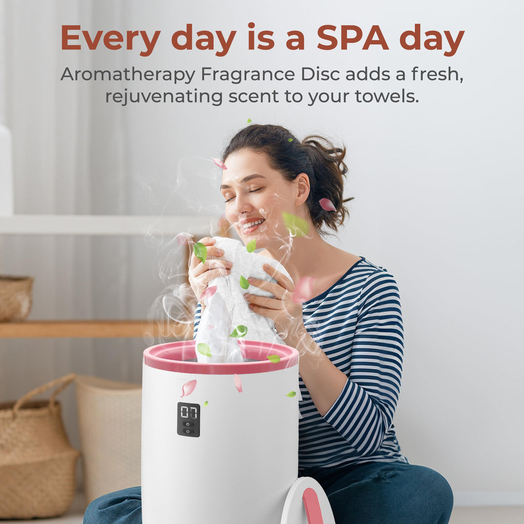 SereneLife Towel and Blanket Warmer - Single Touch Portable Towel Heater for Bathroom, Fragrant Disc Holder, LED Ring, 2 Large Towel Capacity, Built-in Timer (15-60 mins), Auto Shut-Off (Pink)