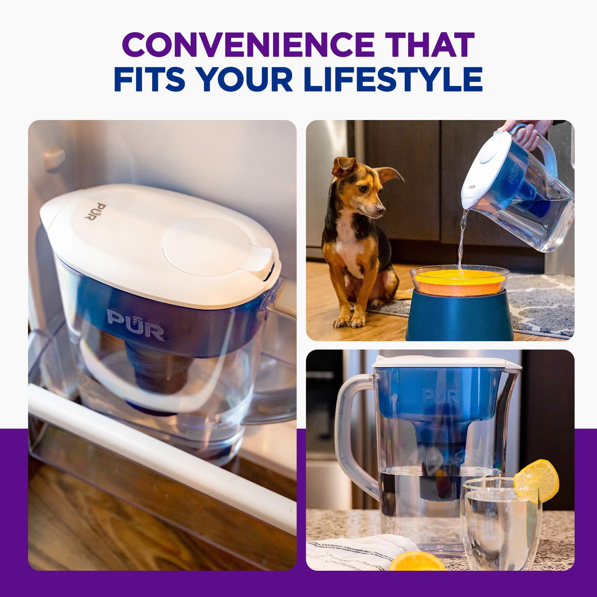 PUR 7-Cup Water Filter Pitcher, Cleaner, Great-Tasting Water, Dishwasher Safe, Powerful, Faster Filtration, LockFit Cap Design - White