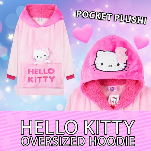 Hello Kitty Sanrio Blanket Hoodie Girls Teens, Kawaii Oversized Fleece Wearable Blanket with Plush Loungewear Gifts for Girls (Pink Hello Kitty)