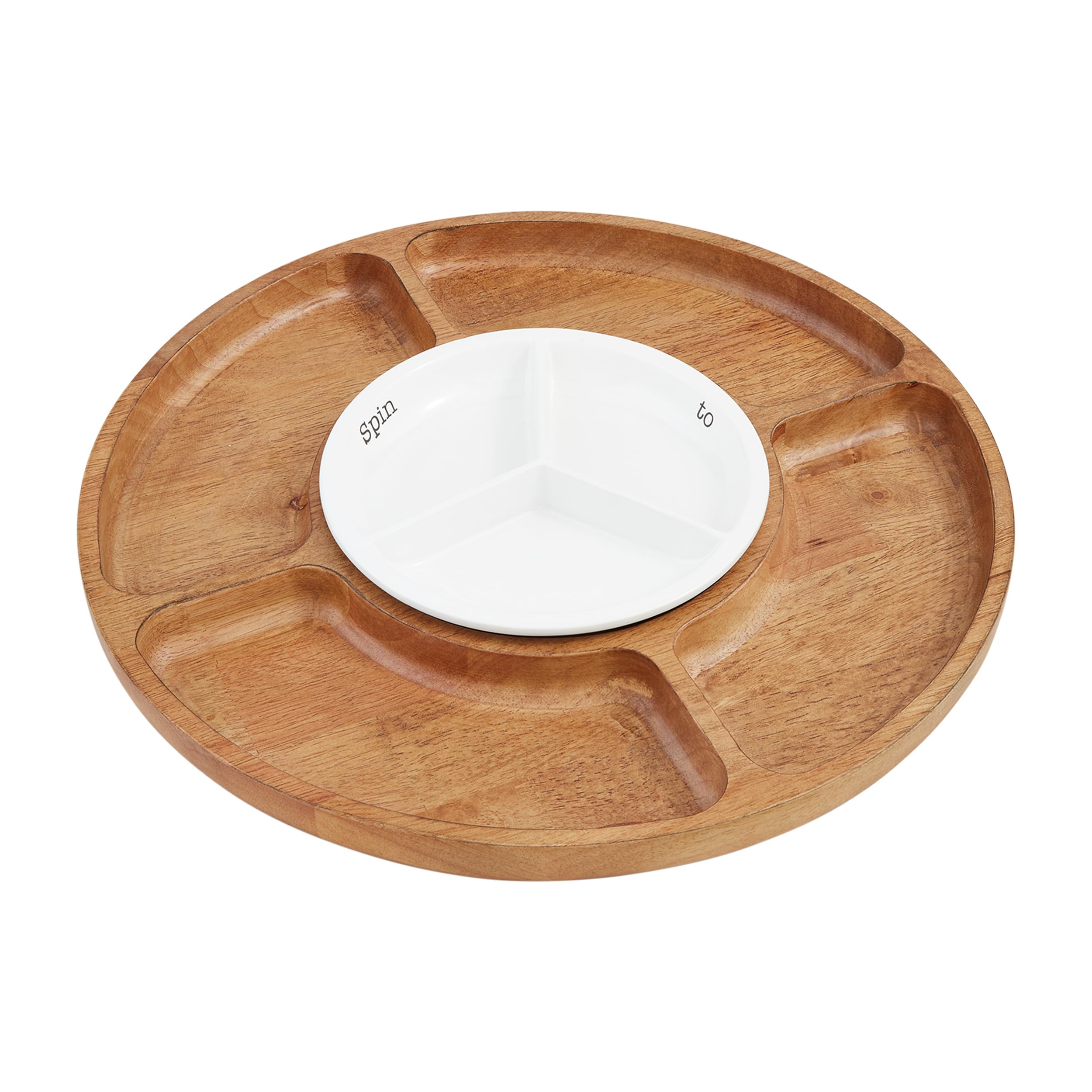 Mud Pie Wood Ceramic Lazy Susan, 15" dia, BROWN