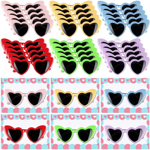 Kathfly 30 Pack Valentine's Day Sunglasses with Gift Cards Valentine Favor Sunglasses with Greeting Cards Prize Supplies Gift(Heart, Cat Eye)