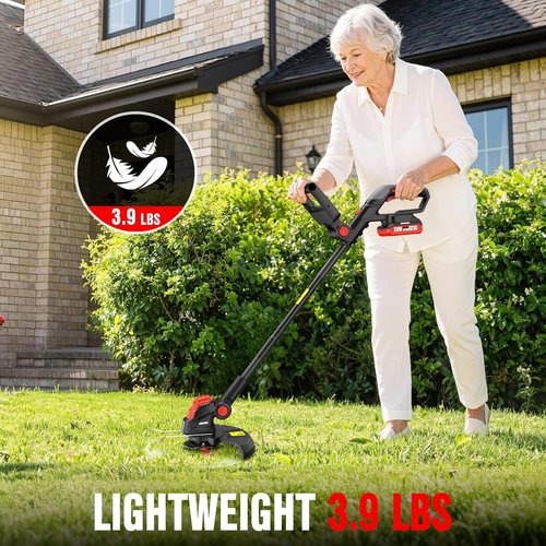 EWORK Cordless 20V Weed Wacker - 10-Inch Cutter Blade with 2×2.0Ah Batteries & Fast Charger | 2-in-1 Electric Grass Trimmer for Lawn & Garden