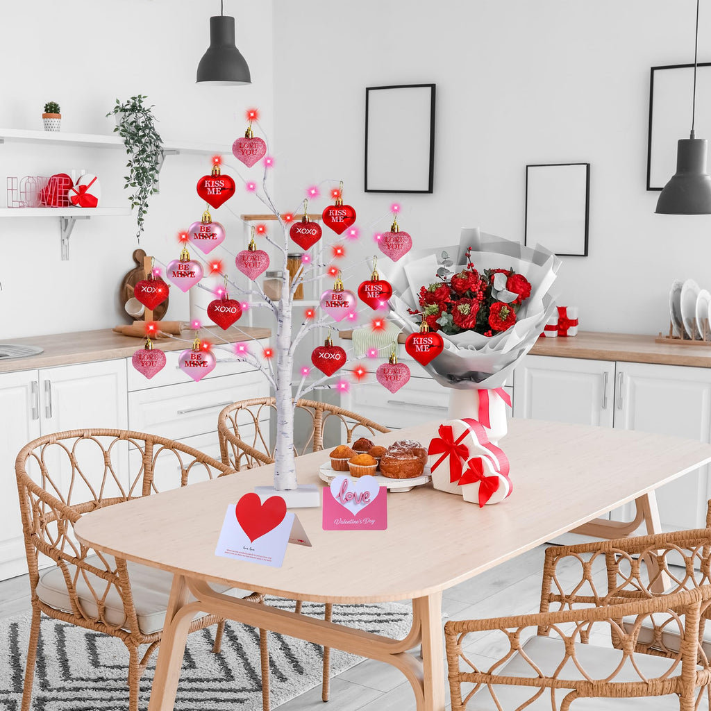 Sggvecsy 2 Pack Birch Trees with Heart Ornaments 24’’ Artificial Heart Table Tree Valentines Day Decorations with Cards Tree Decor for Valentine's Day Gifts Home Party Festival Decorations