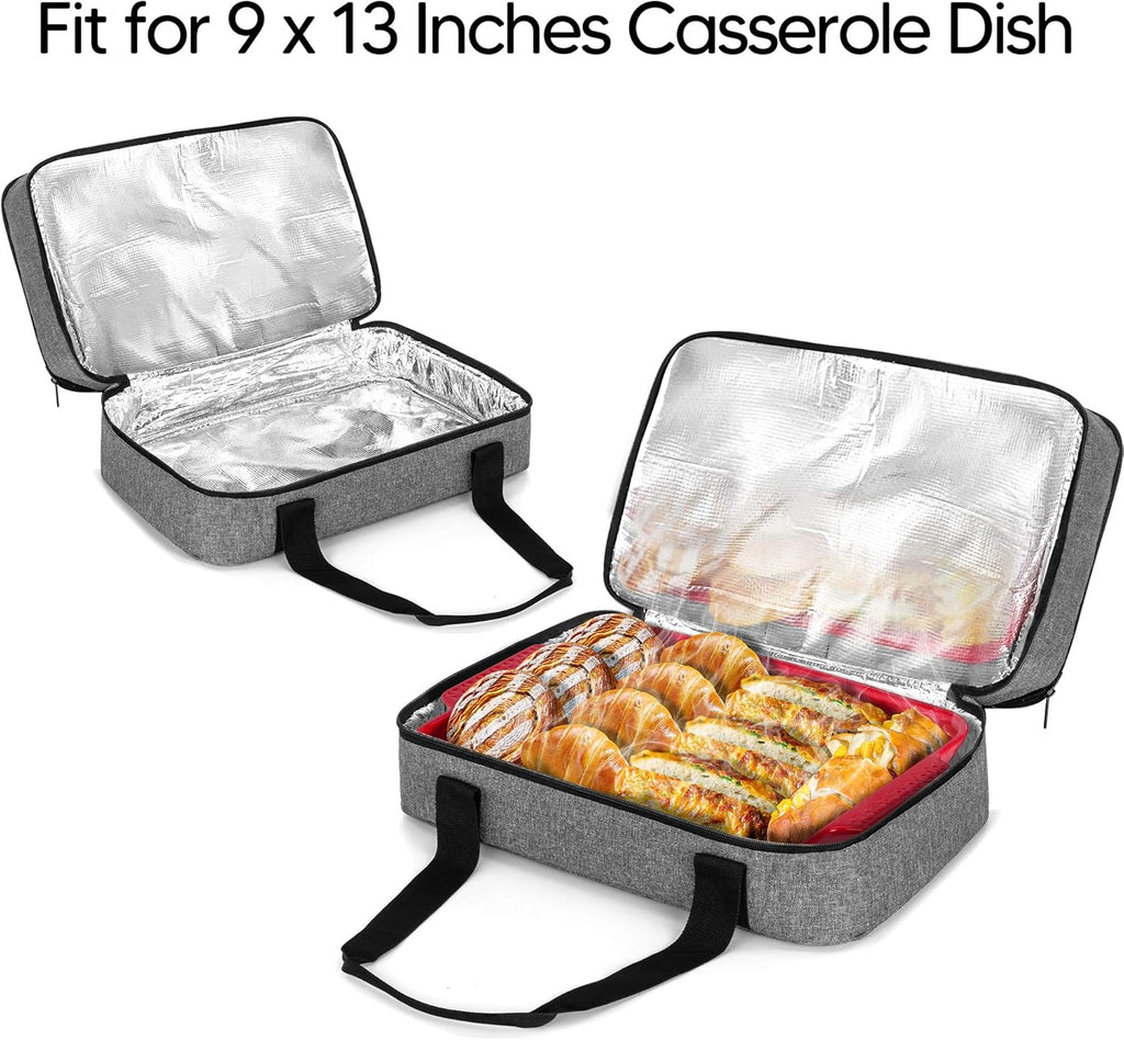 Trunab Insulated Casserole Carrier - Thermal Tote Bag for Hot or Cold Food | Fits 9" x 13" Dishes, Grey
