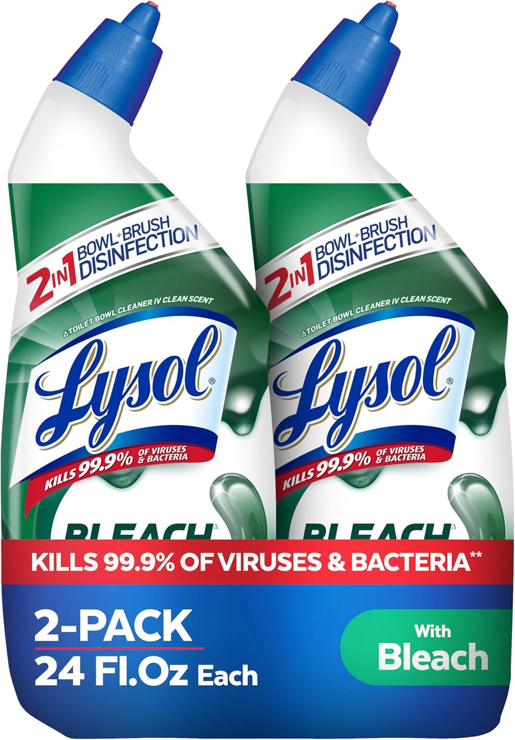 Lysol Toilet Bowl Cleaner Gel - Powerful Disinfectant & Stain Remover - 24oz (Pack of 2)