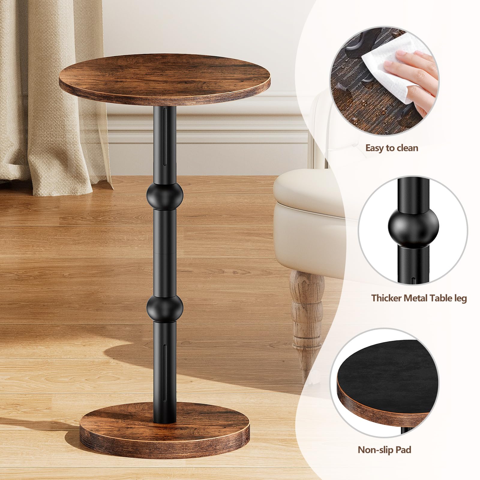 Yuede Drink Table, Small Round Side Table for Small Spaces, Modern Accent Round End Tables with Metal Leg, Thickened Wood Pedestal Coffee Tables for Living Room, Bedroom, Narrow Corners,Sofa Couch