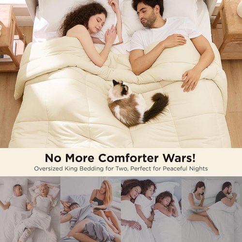 Bedsure Comforter Duvet Insert - Oversized Queen All-Season Down Alternative Bedding, Cream 98 x 98 Inches