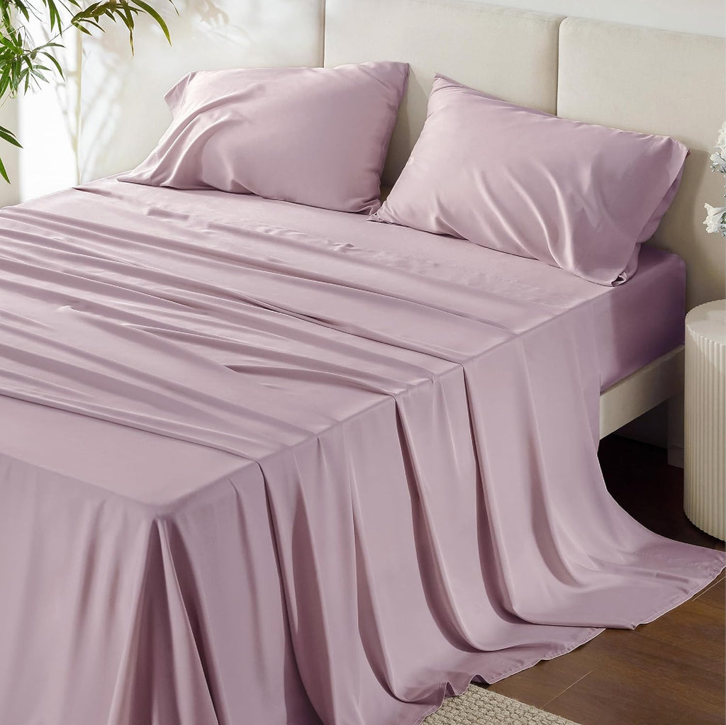 Bedsure Cooling Bed Sheets - Breathable Rayon from Bamboo | Soft Luxury Bedding, Full Size, Lavender