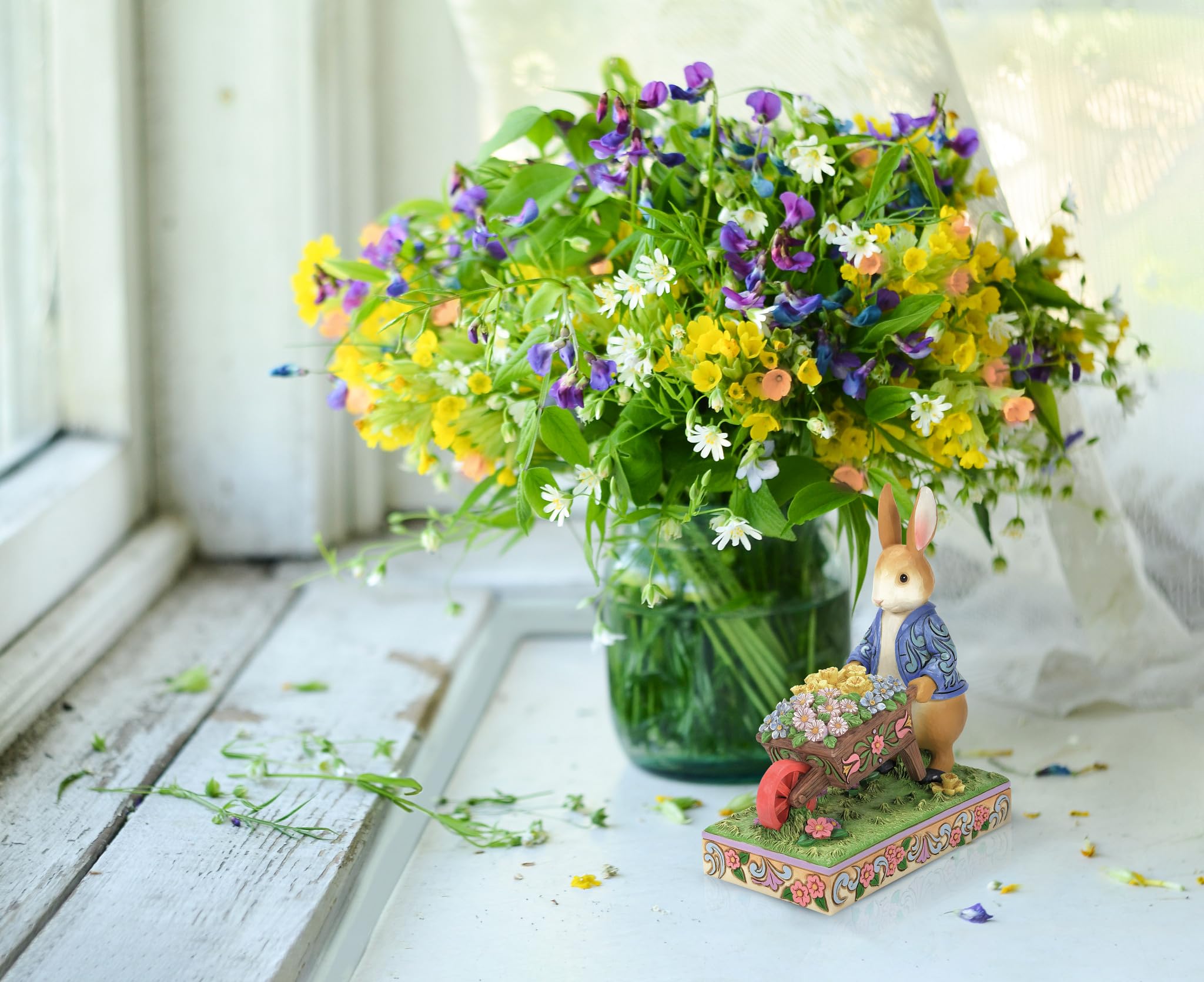 Enesco Beatrix Potter by Jim Shore Peter Rabbit with Wheelbarrow of Flowers Figurine, 6.3 Inch, Multicolor
