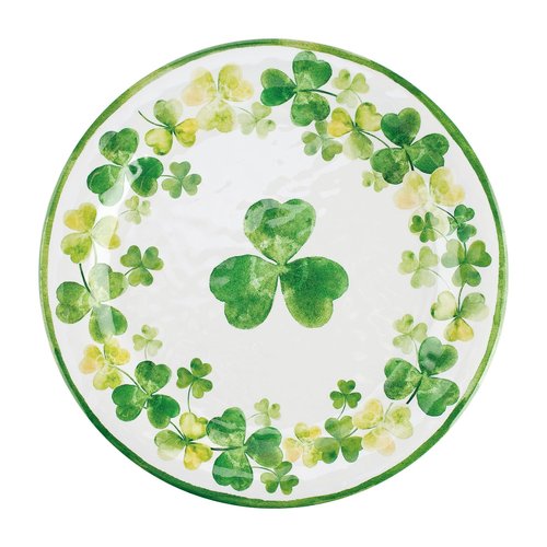 UP UPware Shamrocks Melamine Dinner Plate Set, Round Plates for Main course, Pasta, and Salad, BPA-Free, Dishwasher Safe, Green, 11 Inch, Set of 6