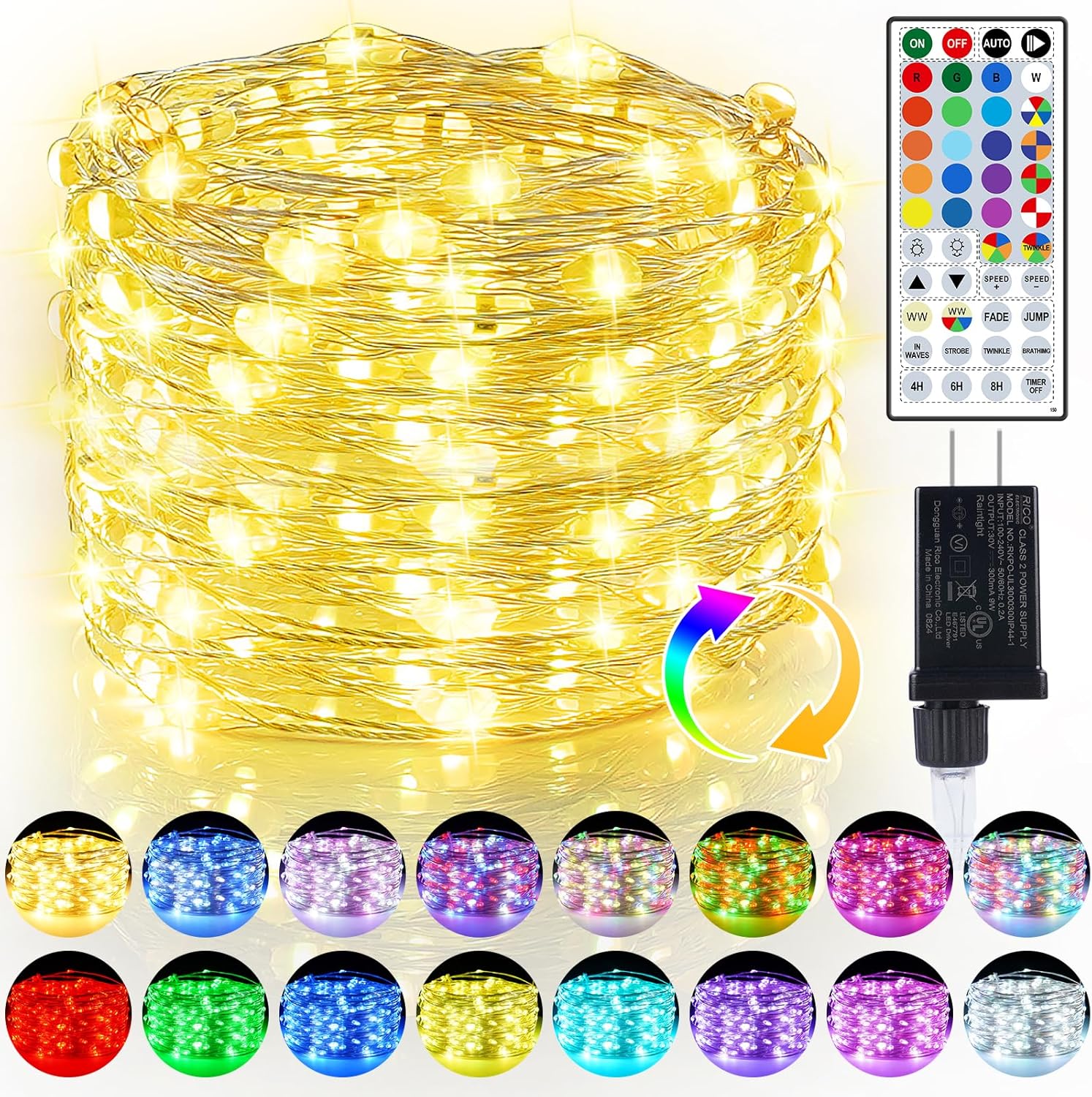 Skiennix 50ft Dimmable Fairy Lights - 25 Colors & 14 Modes | RGB + Warm White Indoor/Outdoor Décor