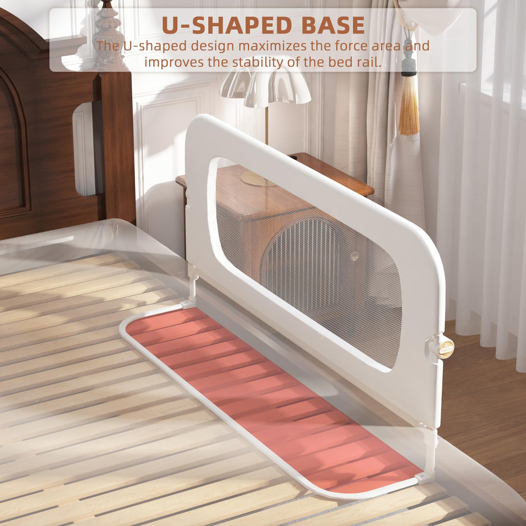 FigTime Bed Rail for Toddlers, Baby Bed Rail Guard for Kids, Toddler Bed Rails with Reinforced Anchor Fit, Height Adjustable & Foldable Bed Rail Guard for Twin, Full, Queen & King Beds (White, 48IN)