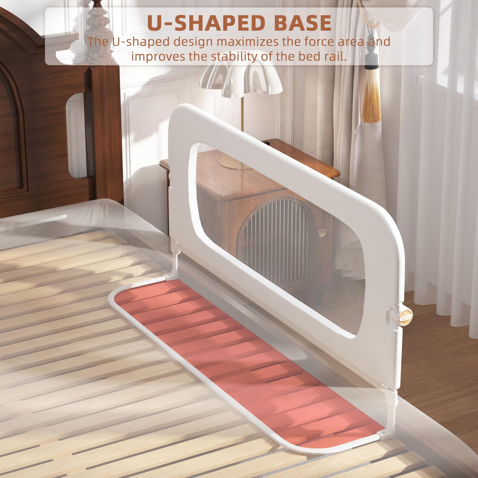FigTime Bed Rail for Toddlers, Baby Bed Rail Guard for Kids, Toddler Bed Rails with Reinforced Anchor Fit, Height Adjustable & Foldable Bed Rail Guard for Twin, Full, Queen & King Beds (White, 48IN)