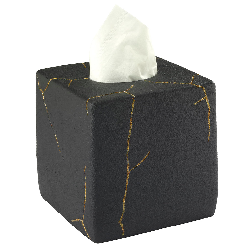 Nicole Miller - Tissue Box Cover, Resin Countertop Accessories, Dorm Room Essentials (Sydney Collection, Black/Gold)