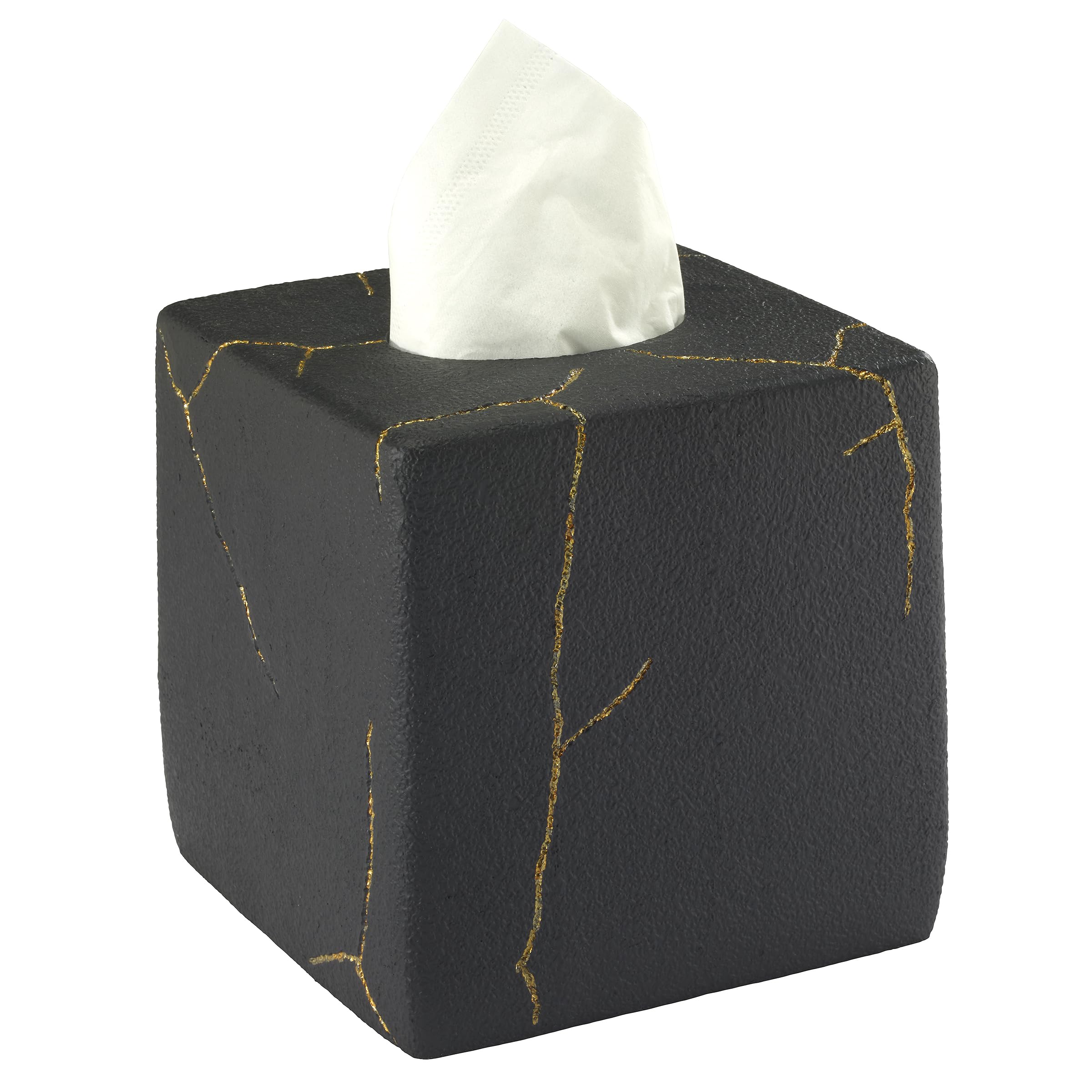Nicole Miller - Tissue Box Cover, Resin Countertop Accessories, Dorm Room Essentials (Sydney Collection, Black/Gold)