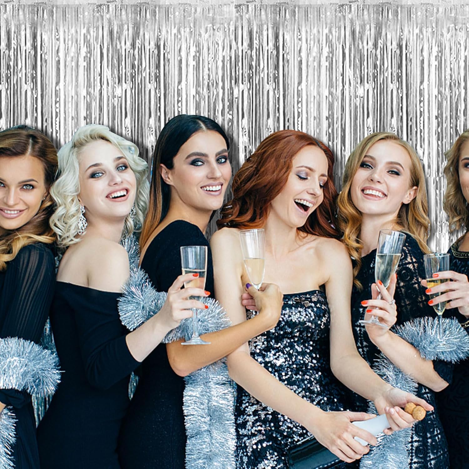 Skiennix Silver Backdrop Curtain - 10 Pack Foil Fringe Tinsel Streamers for Parties & Events