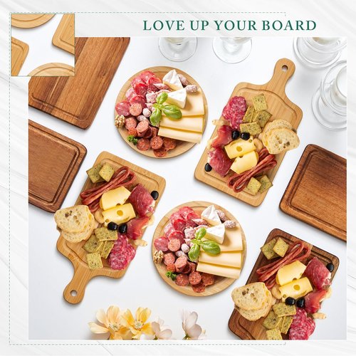Maxcheck 12 Sets Baby Shower Bridal Game Prizes for Winners Round Cheese Board Set Wood Mini Charcuterie Board with Knives and Forks Thank You Card with Gift Box for Guests Wedding (Bamboo)