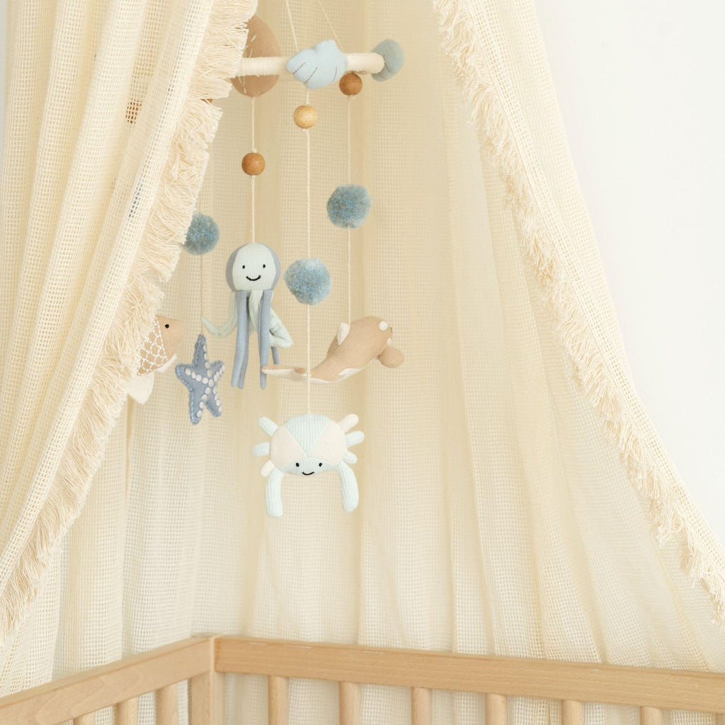 Crane Macrame Baby Crib Canopy, 118" Tall, Boho Nursery Decor, Play Room Decorative Canopy for Girls & Boys