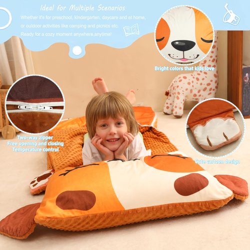 Wbesty Toddler Nap Mat for Kids Sleeping Mat Napping Mats Slumber Bags Foldable and Portable for Boys Girls Kindergarten Daycare Travel Camping,Dog Style