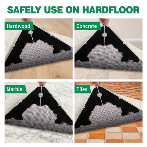 FLUOTINE 16 PCS Carpet Tape,Non Slip Carpet Pads for Area Rugs on Hardwood Floors,Laminate,Tile,LVP Floors,Reusable and Removable Rug Corner Pads with No Residue