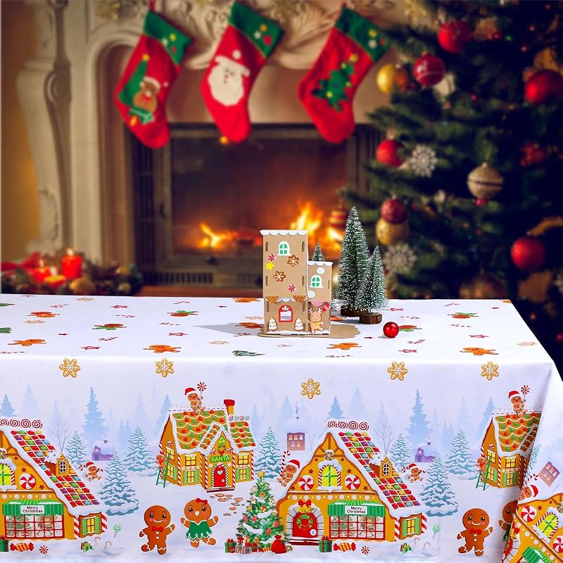 Gingerbread Christmas Tablecloth 60 x 104 Inch Rectangular Polyester - Tiamon