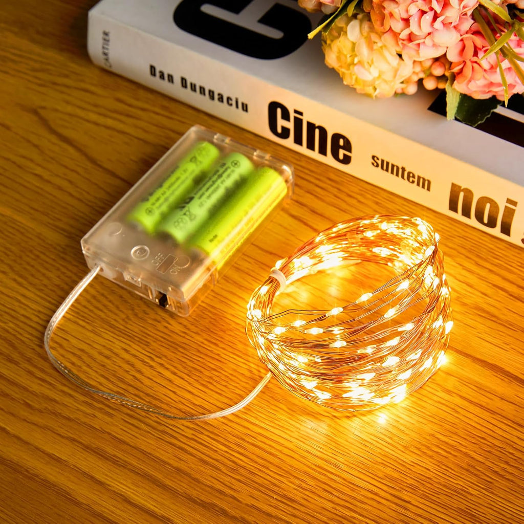 Minetom Fairy String Lights - 33Ft 100 LED Battery Operated Copper Wire Twinkle Lights for Weddings & Parties