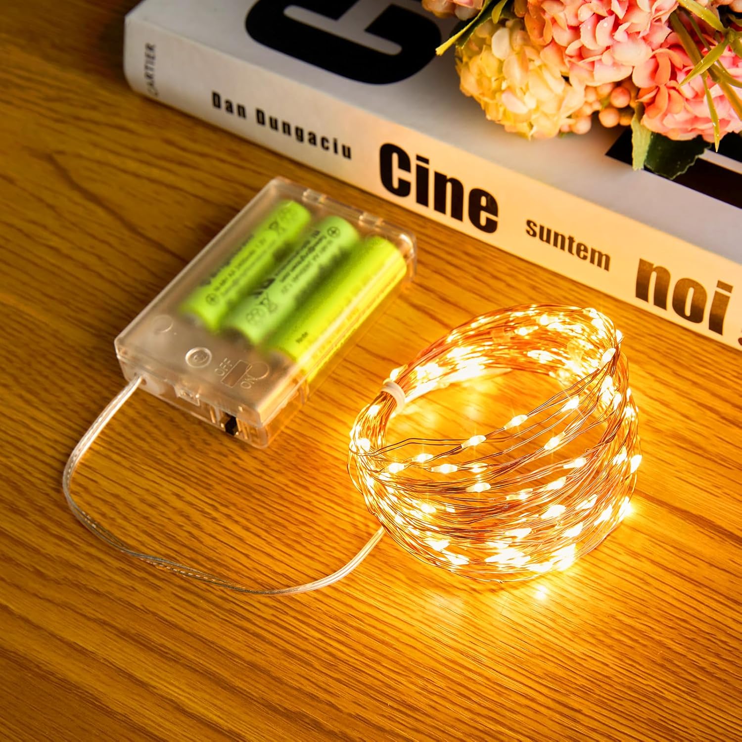 Minetom Fairy String Lights - 33Ft 100 LED Battery Operated Copper Wire Twinkle Lights for Weddings & Parties