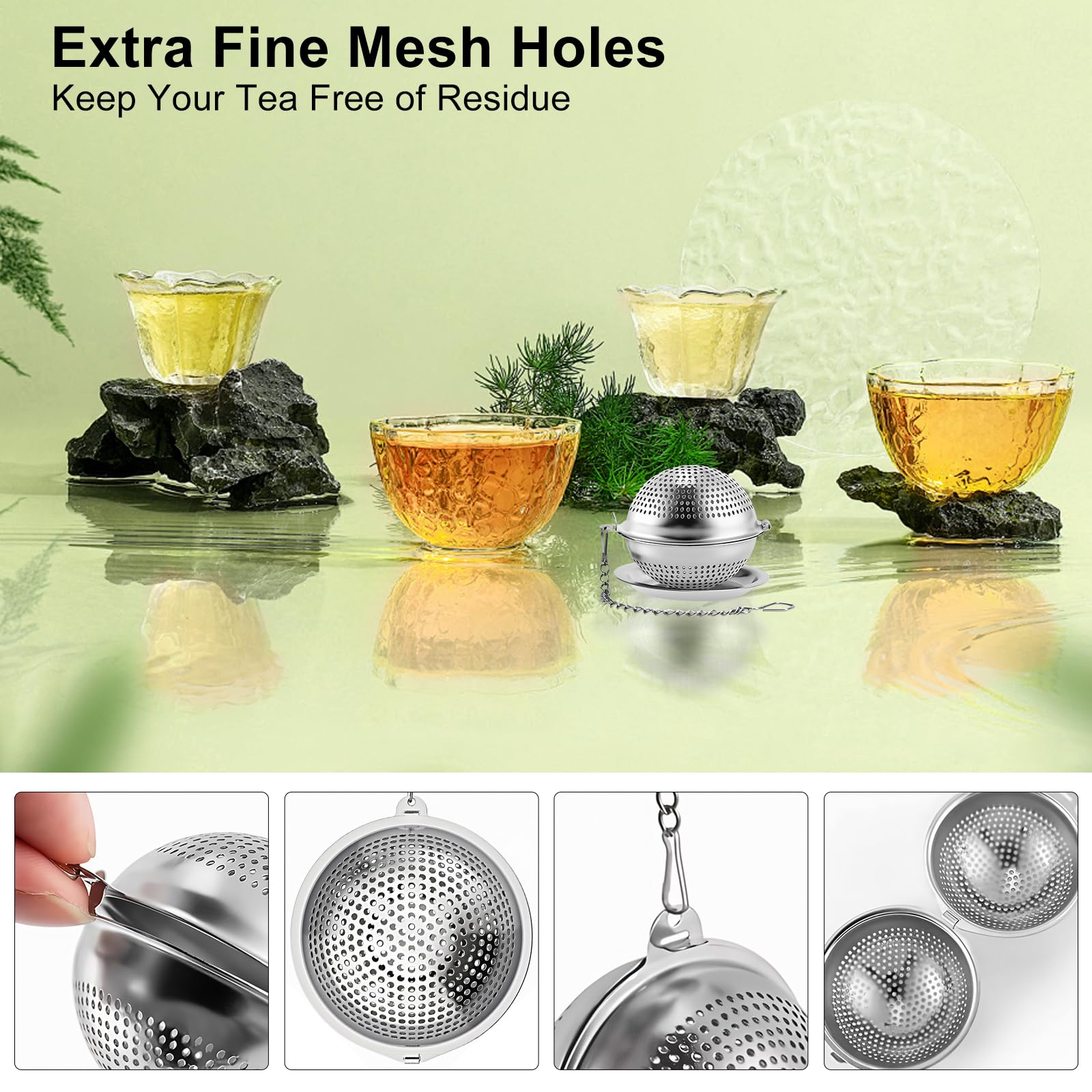 Numola 2Pcs Tea Ball Infuser - Locking Clasp Tea Strainer with Chain, Food Grade 304 Stainless Steel Loose Leaf Tea Steeper for Herbal/Green/Black Tea - Reusable Tea Infuser for Home, Office & Travel