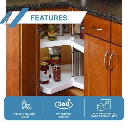 Knape & Vogt Corner Cabinet Lazy Susan, 2-Tier Lazy Susan for Cabinet, 28 in. 360º Turntable for Kitchen Cabinets, White