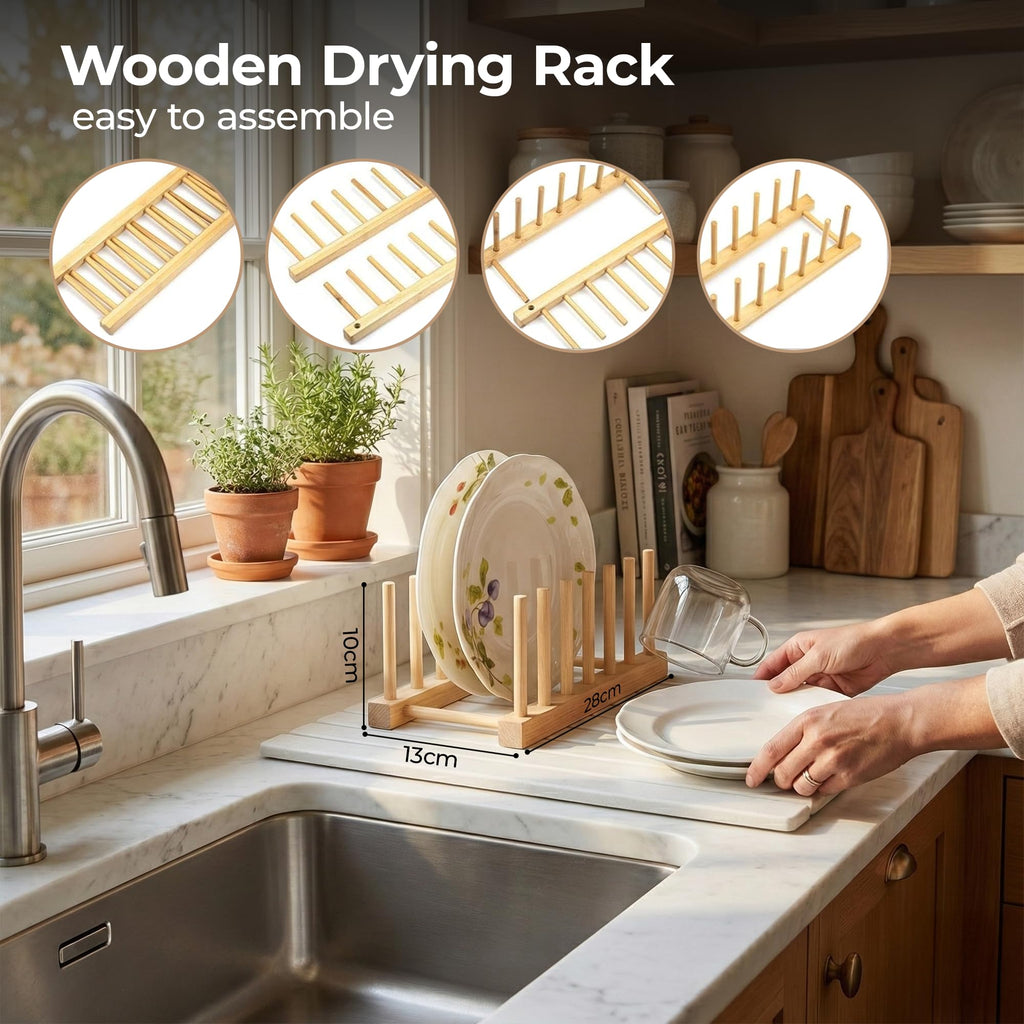 Large Stone Dish Drying Mat for Kitchen Counter, 23.5 x 15.4 in Diatomaceous Earth Mat, Quick Dry, Super Absorbent & Non-Slip, Includes Rack, Cleaning Brush, Cloth & Sandpaper – White