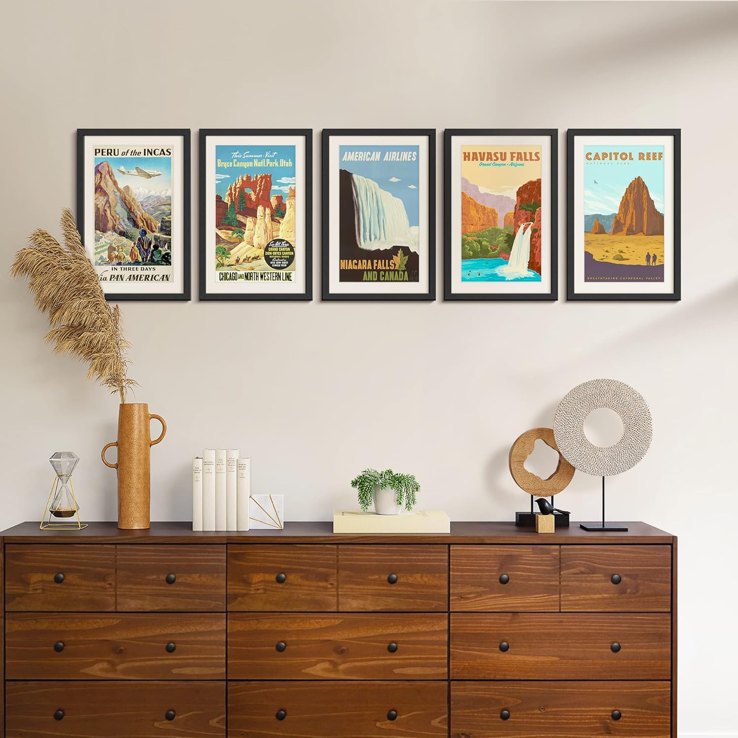 Upsimples 11x17 Picture Frame Set of 5 - Versatile Black Frames for 9x15 or 11x17 Photos | Wall Gallery Display
