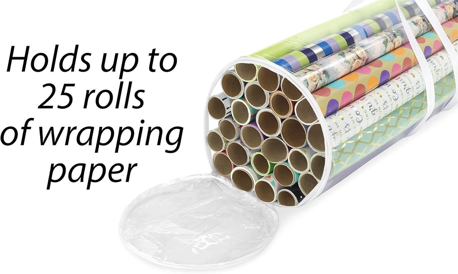 Whitmor Clear Gift Wrap Organizer - Zippered Storage for 25 Rolls | Durable & Space-Saving Design