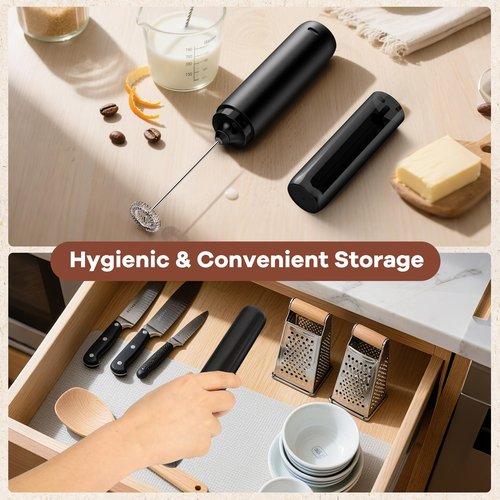 Rechargeable Milk Frother, Handheld Coffee Frother Wand Drink Mixer with Cover, Electric Whisk Coffee Mixer for Matcha Lattes Cappuccino Hot Chocolate