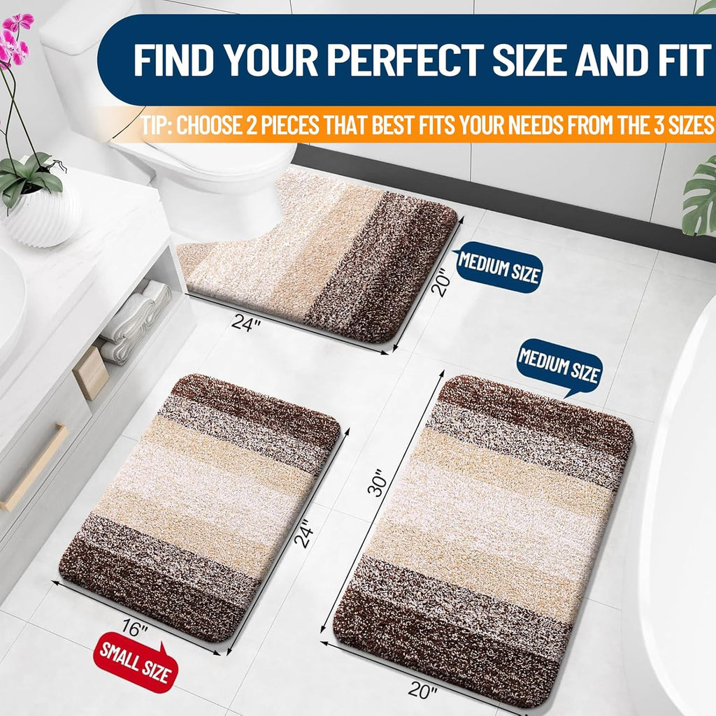 OLANLY Bathroom Rug Set - Soft Absorbent Microfiber Mats | Non-Slip, Plush Shaggy, Brown (30"x20"+24"x16")