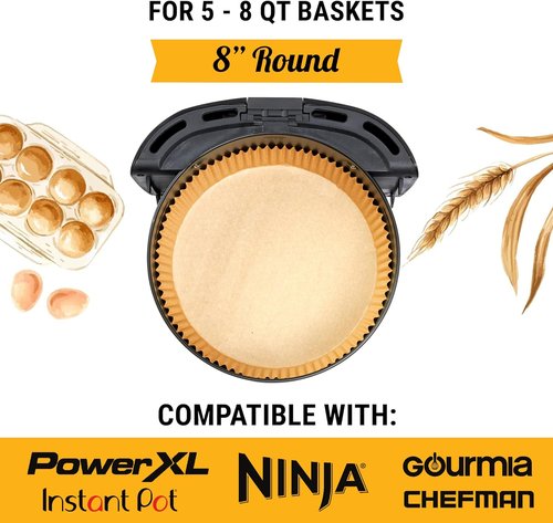 Baker's Signature Air Fryer Liners - 125 Pcs Non-Stick & Oil Proof Round Paper Liners | 8 Inch for 5-8 Qt Baskets