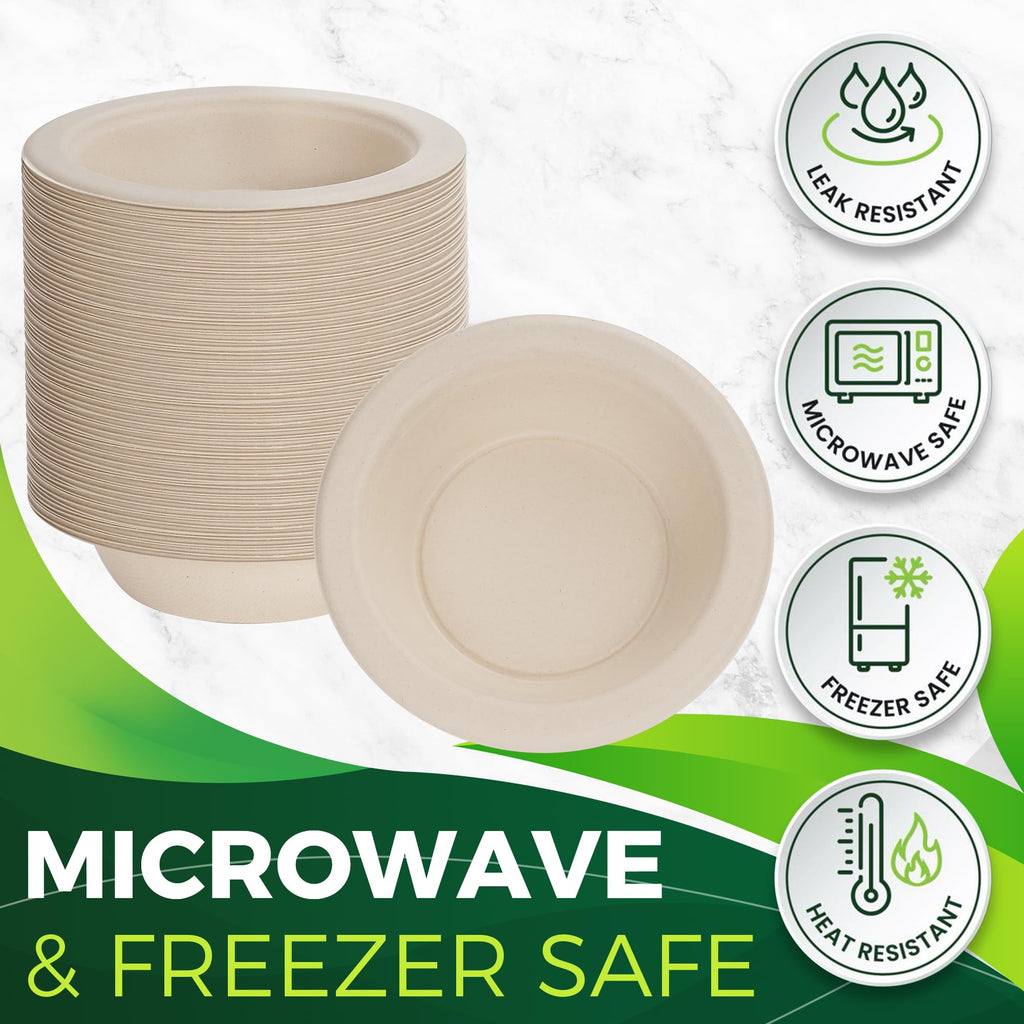 BIRCHIO Paper Bowls 16 oz [150-Pack], Heavy Duty Disposable Bowls Perfect for Hot Soup and Milk Cereals, 100% Compostable and Eco-Friendly Made from Bagasse