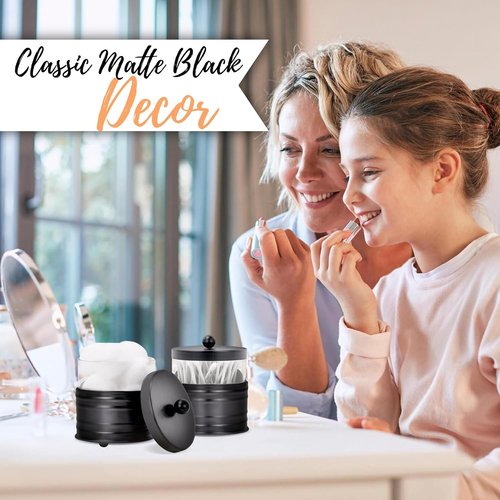 Autumn Alley Premium Black Qtip Holder - Apothecary Jars Set for Bathroom Counter | 2 Small Glass Canisters with Metal Lids