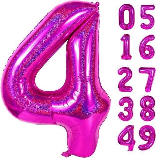 Laser | Hot Pink Number 4 Balloon - 40 Inch Large Birthday Decoration for Girls' 4th Party