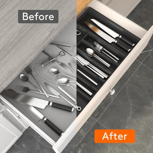 Lifewit Expandable Silverware Organizer Set - Adjustable BPA-Free Plastic Storage for Cutlery & Utensils | Black