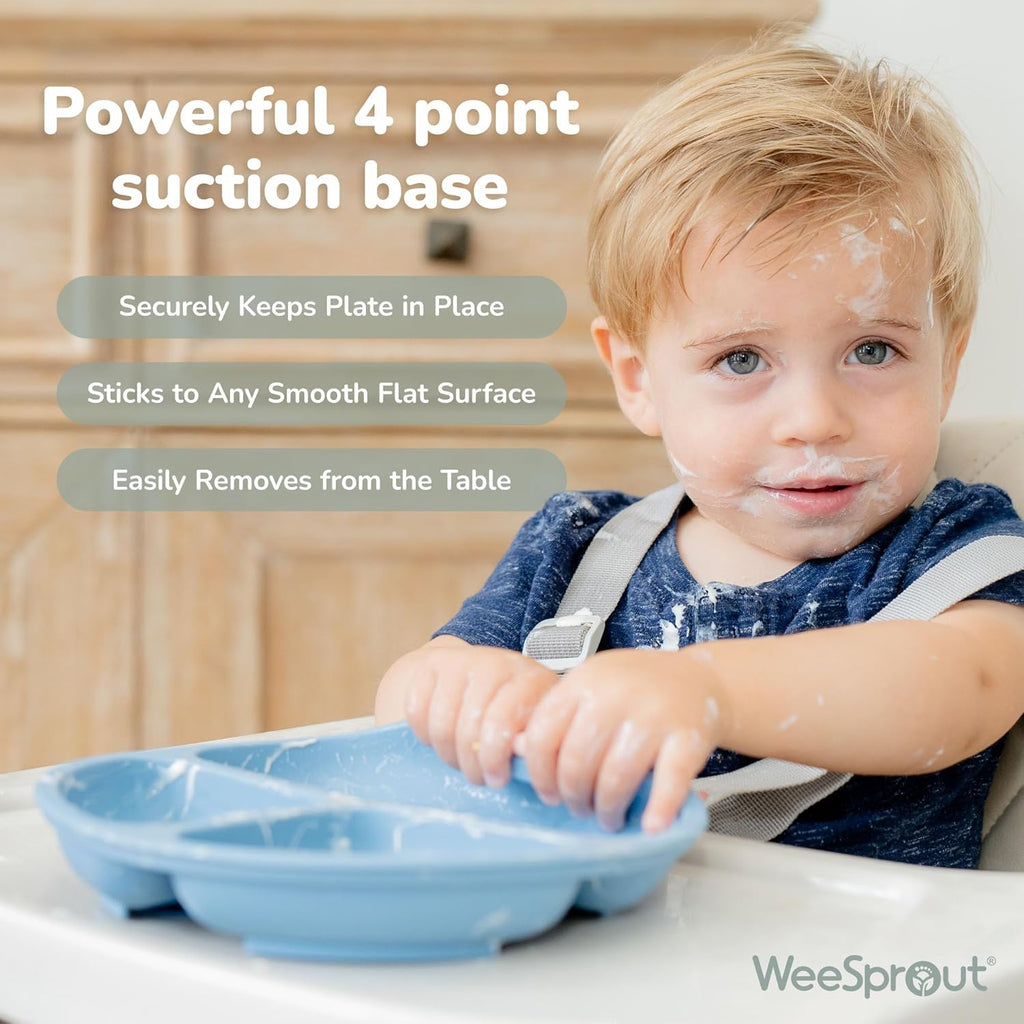 WeeSprout Suction Plates - 100% Silicone Dinnerware Set for Babies & Toddlers | Divided Design, 3 Pack