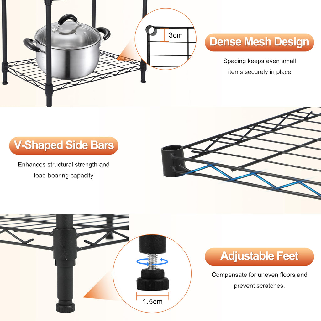 Whitmor 3 Tier Storage Shelves, Heavy Duty Metal Shelving, 400 lbs Capacity per Shelf, 1200 lbs Total, Easy Assembly for Kitchen, Garage, Plant, 18" L x 12" W x 26.4" H, Black