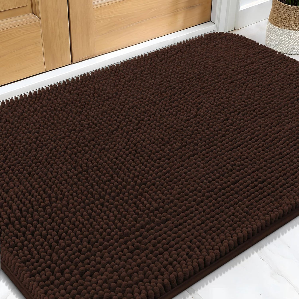 OLANLY Dog Door Mat - Absorbent Non-Slip Chenille Mat for Muddy Paws | 34x21 Inches, Brown