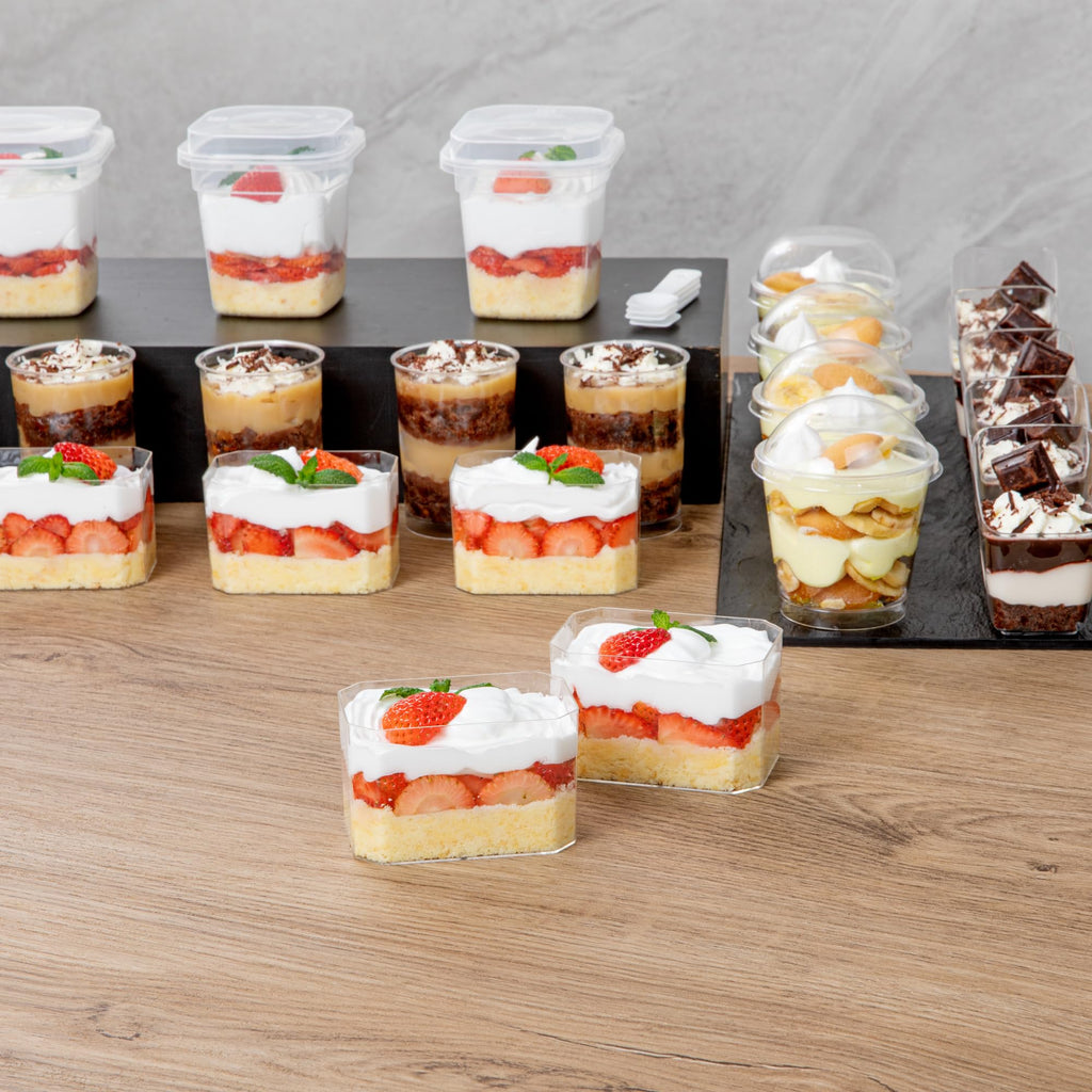 Restaurantware Mini Serve 3.4 Ounce Plastic Dessert Cups, 100 Disposable Round Serving Cups - Lids Sold Separately, Stackable, Clear Plastic Parfait Cup, Durable, For Ice Cream, Gelato, And Sorbet