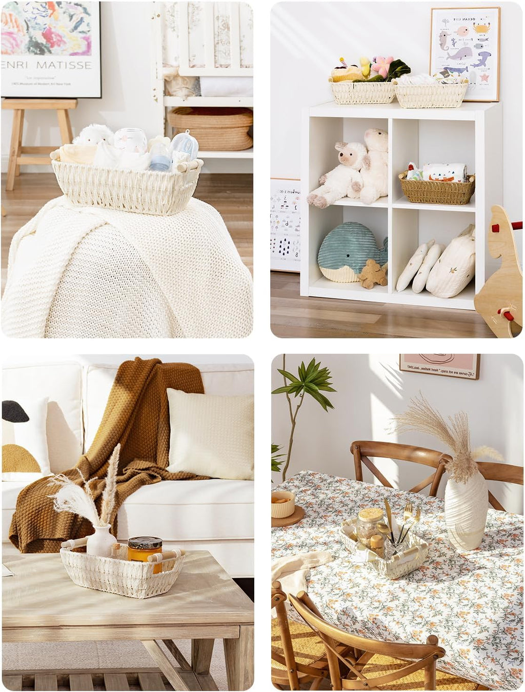 StorageWorks Round Woven Paper Rope Baskets - Beige 2-Pack with Wooden Handles for Stylish Storage