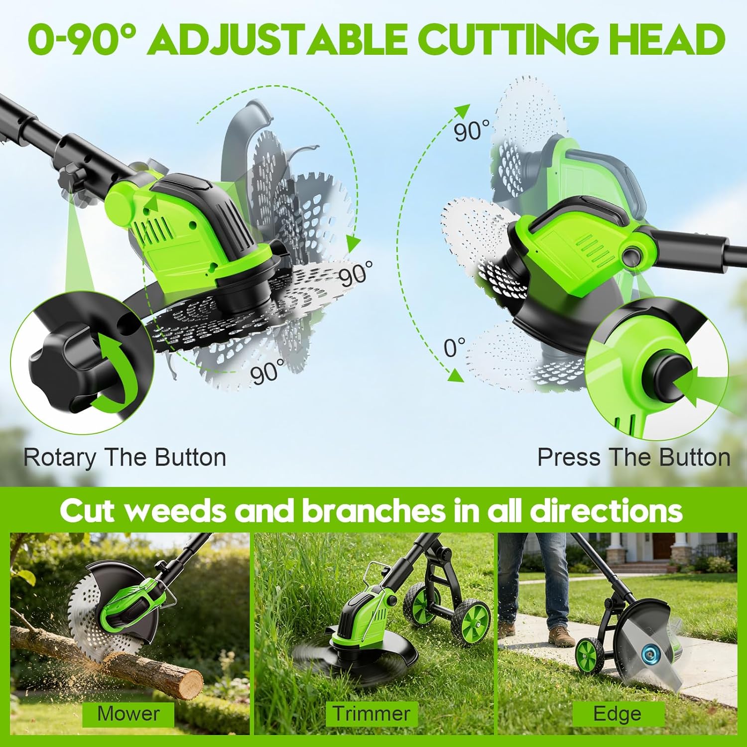 Skiennix 20000 RPM Electric Weed Wacker - Cordless 12" Brushless Trimmer with 4-in-1 Functionality & 2 Batteries