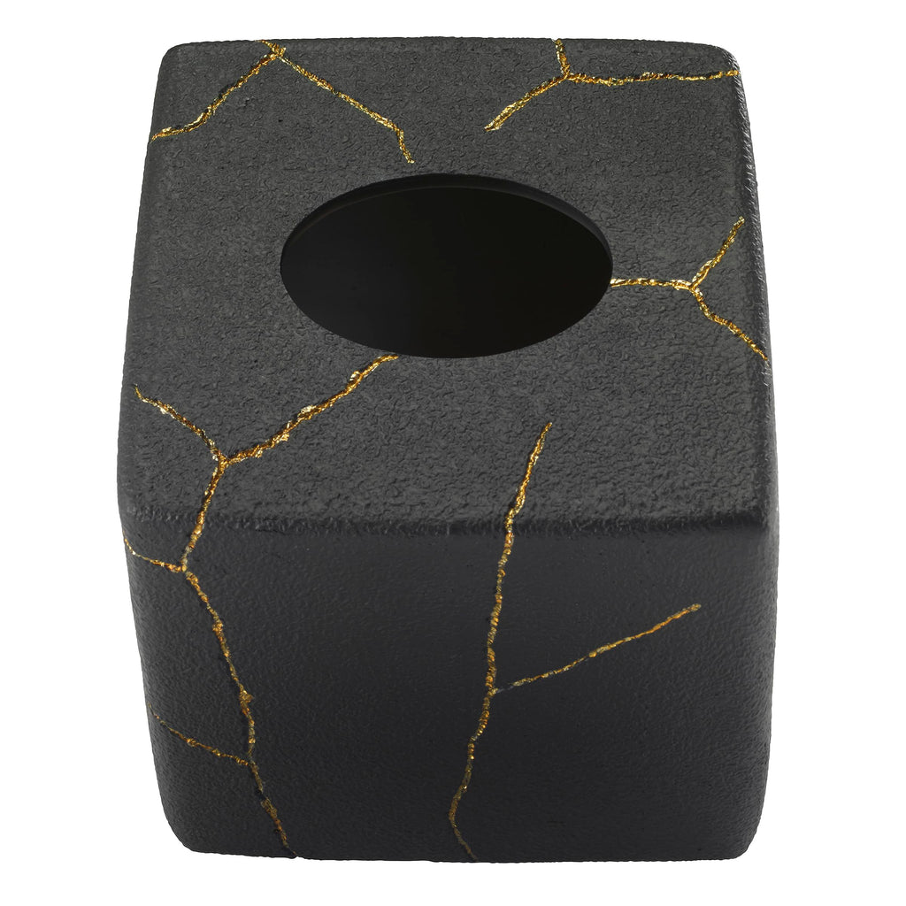 Nicole Miller - Tissue Box Cover, Resin Countertop Accessories, Dorm Room Essentials (Sydney Collection, Black/Gold)