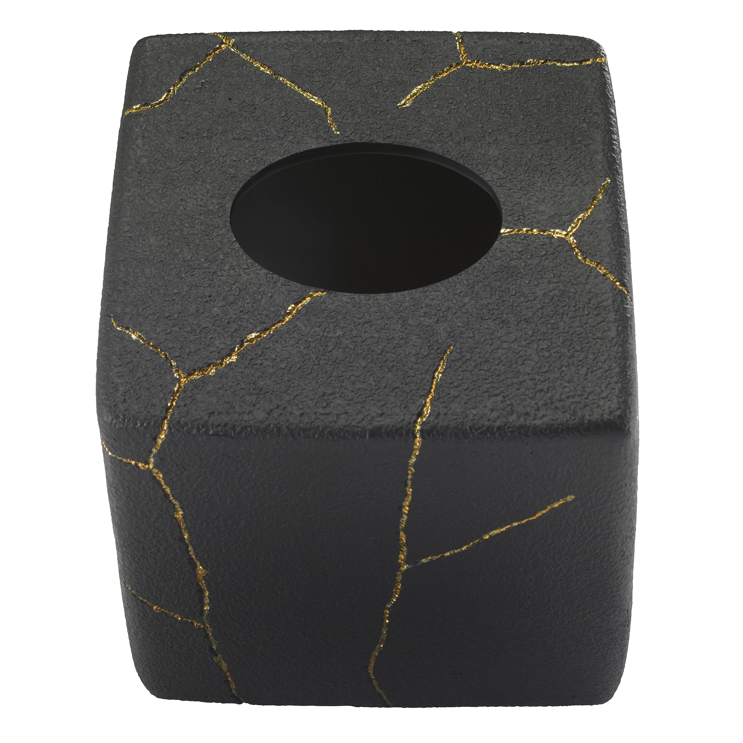 Nicole Miller - Tissue Box Cover, Resin Countertop Accessories, Dorm Room Essentials (Sydney Collection, Black/Gold)